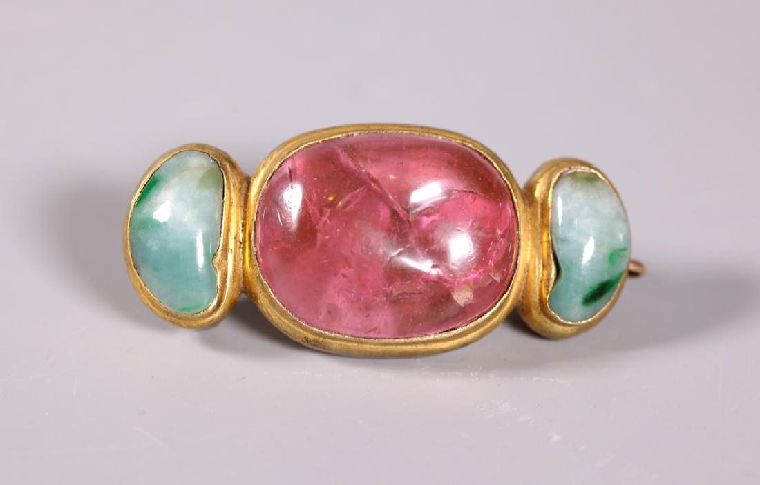 Chinese Qing Dynasty Tourmaline & Jadeite Buckle (1 of 7)