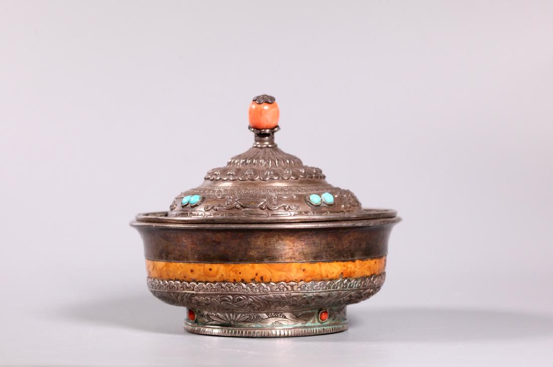 Antique Tibetan Silver Covered Burl Wood Bowl (1 of 7)