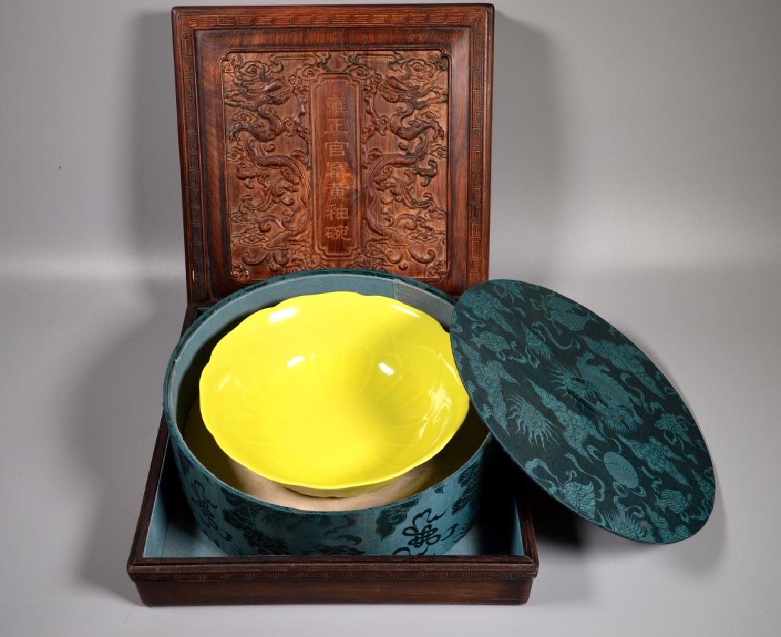Chinese Porcelain Yellow Glaze Bowl w Storage Box (1 of 9)