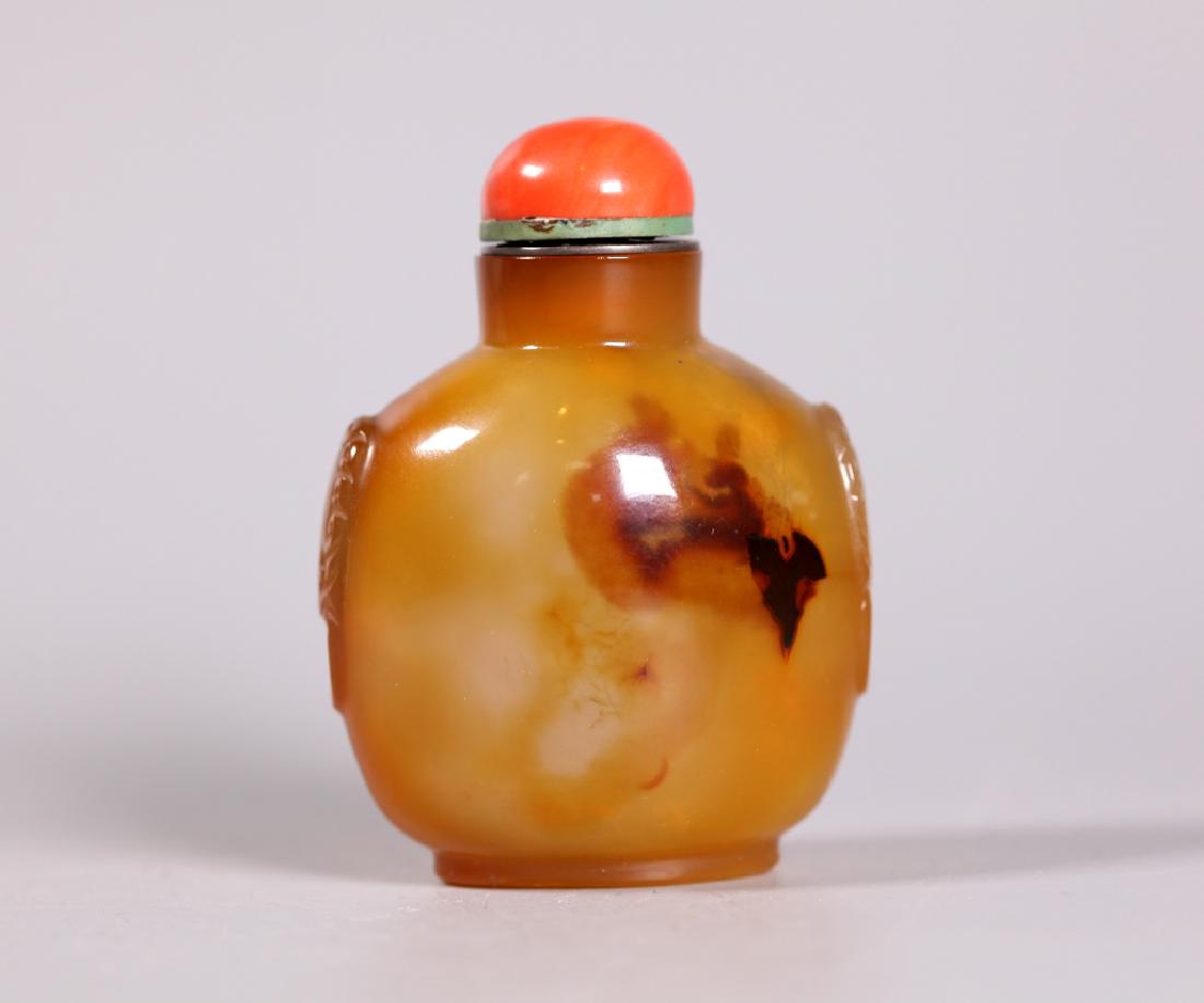Chinese 18 C Agate Snuff Bottle; Good Coral Top (1 of 8)