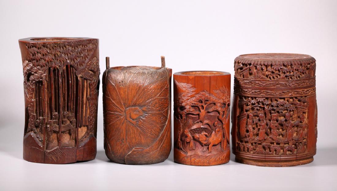 4 Chinese Qing Dynasty Carved Bamboo Containers (1 of 12)