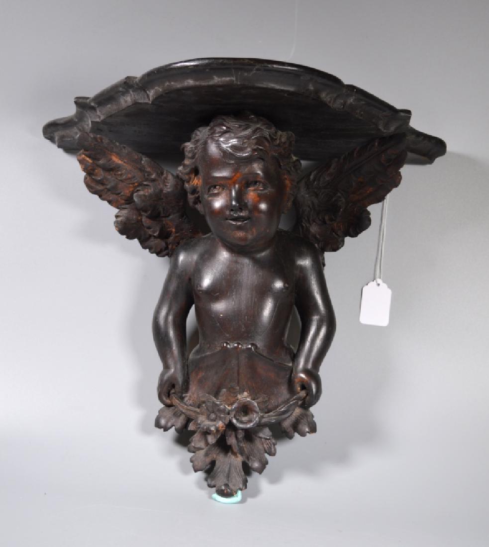 N European 19 C Carved Wood Cherub Wall Bracket (1 of 7)