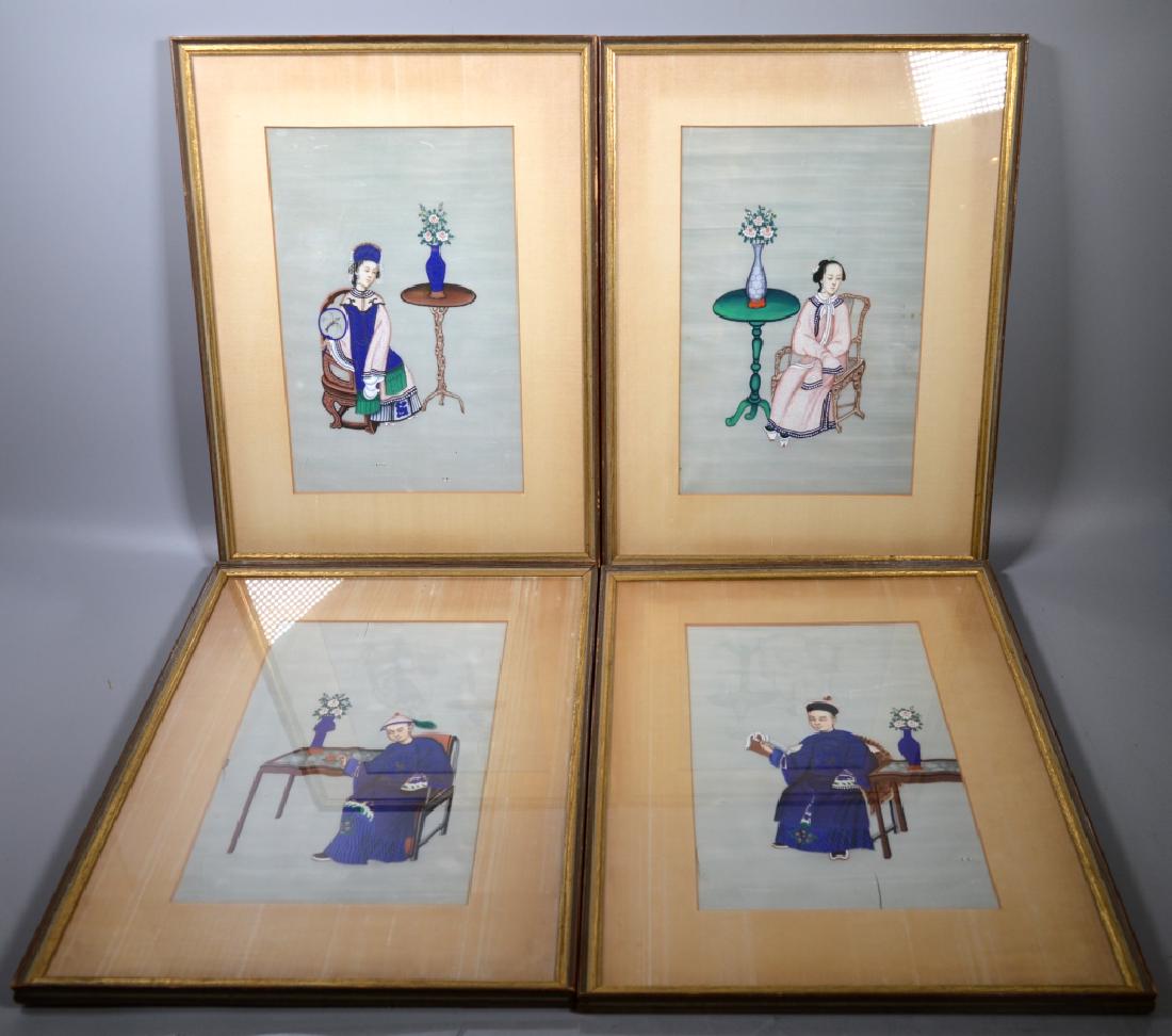 Two Pairs Chinese 19 C Pith Paintings of Mandarins (1 of 5)