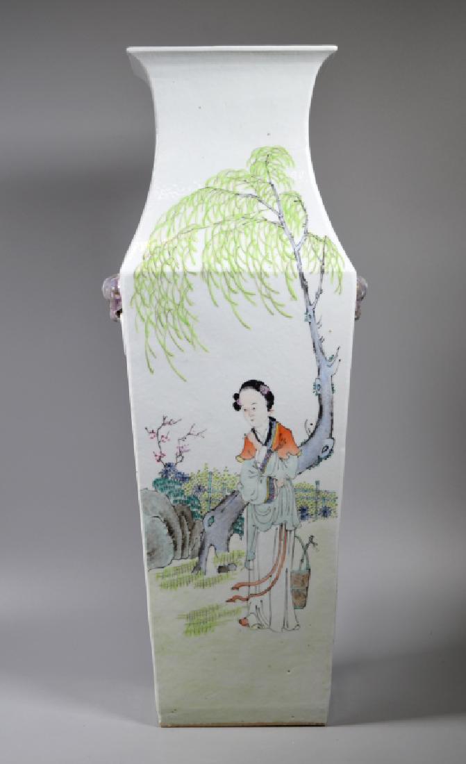 Large Chinese Enameled 4-Sided Porcelain Vase (1 of 9)