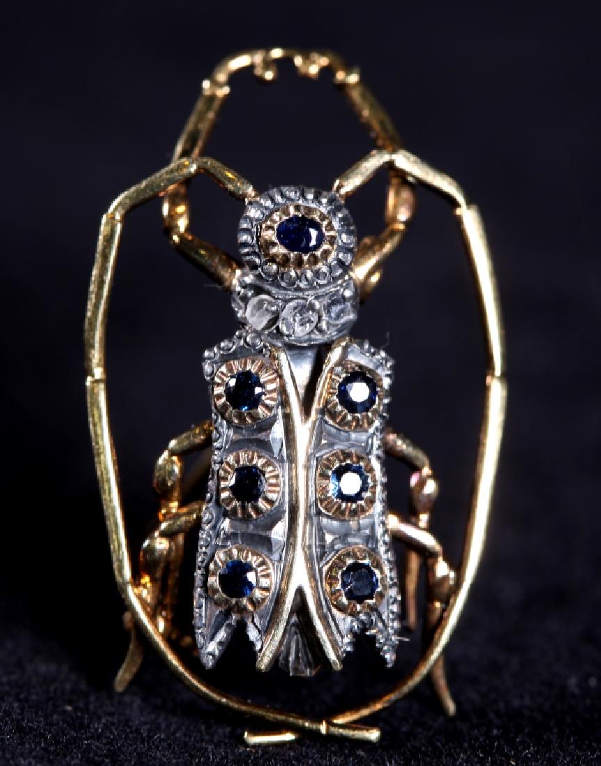 Antique European 14K & Sapphire Beetle Pin (1 of 7)