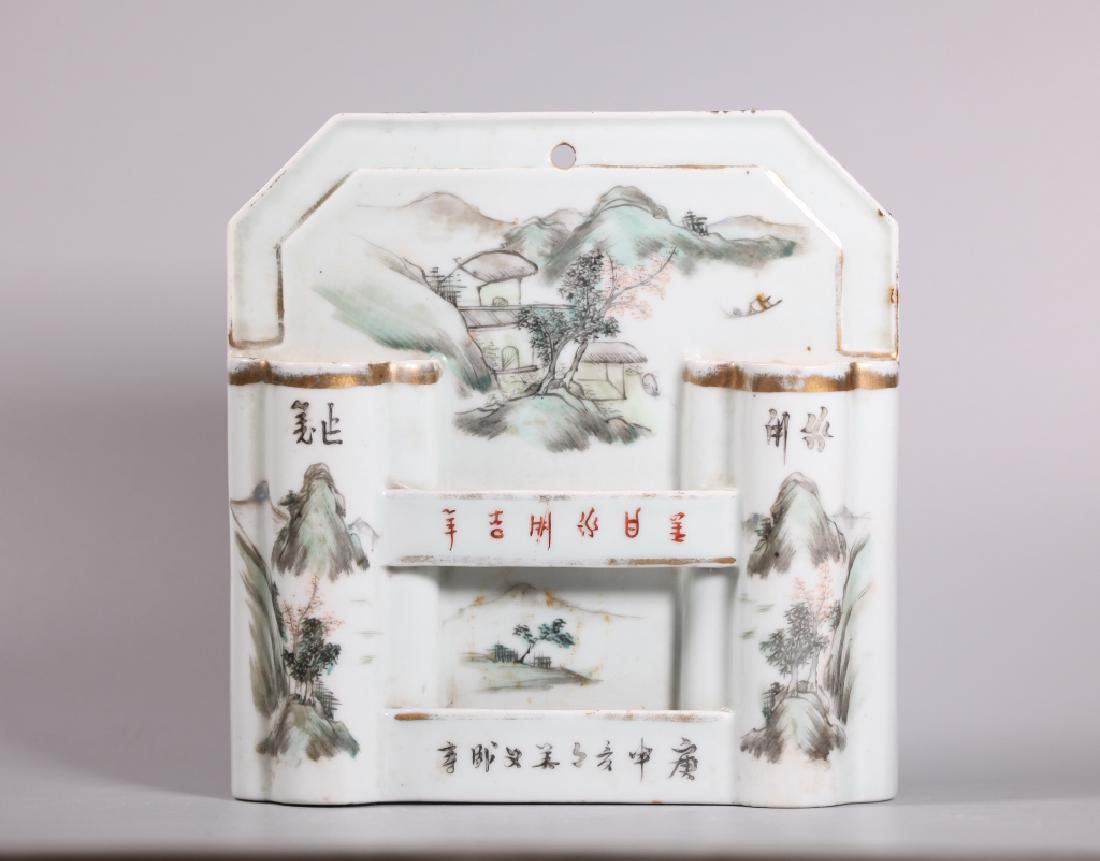 Chinese Qing Porcelain 3-Part Incense Wall Vase (1 of 9)