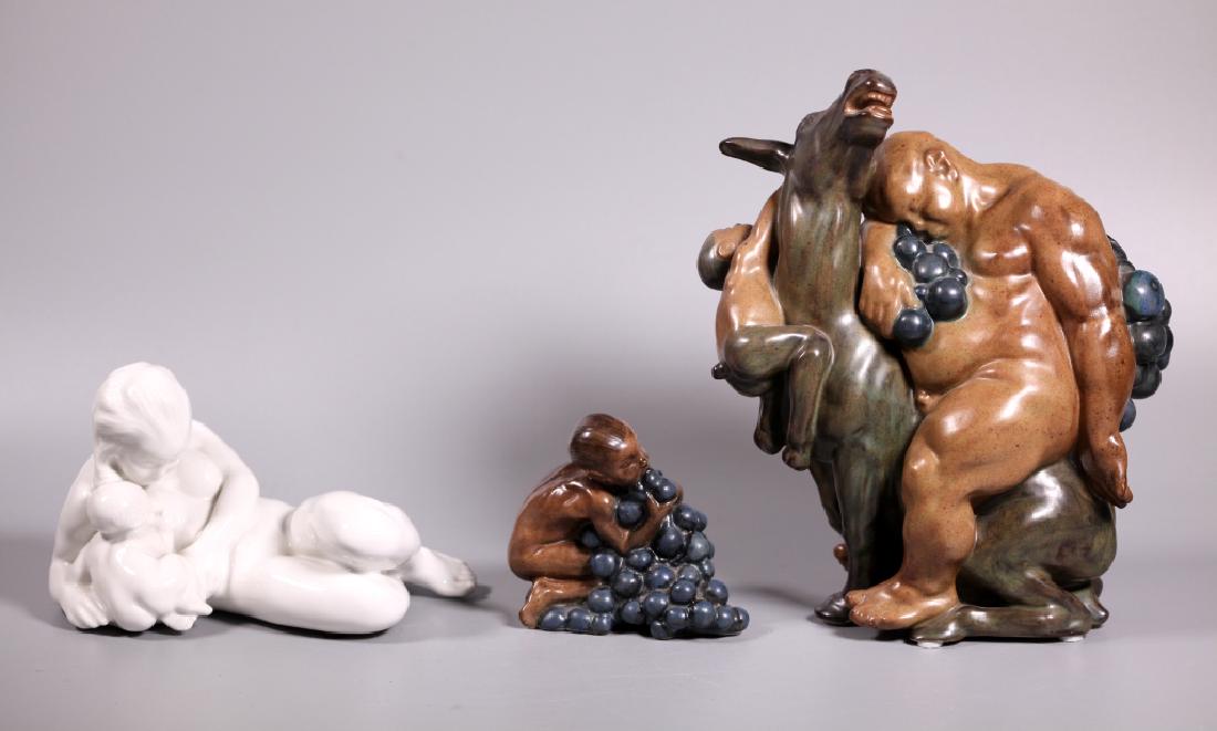 3 Kai Nielsen1920-30's Bing & Grondahl Porcelains: 3 Kai Nielsen1920-30's Bing & Grondahl Porcelains: 1. Silenus & Satyr on Donkey, 1936; B & G mark to base, incised "Kai Nielsen 21/712" with painted numbers. 2. Mother and Baby, clear glazed porcelain
