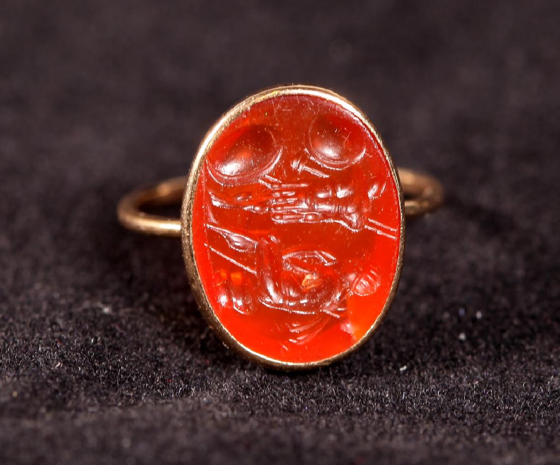 Roman Carved Carnelian Agate Intaglio 14K Ring (1 of 6)