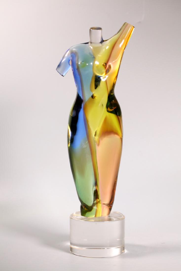 Archimede Seguso Murano Glass Nude Venus Torso: Archimede Seguso (1909-1999); Murano Venetian Art Glass Venus Torso on Round Stand blown in thick glass, the nude figure layered in three colors plus clear Venetian Glass, shaped by hand and fully sig