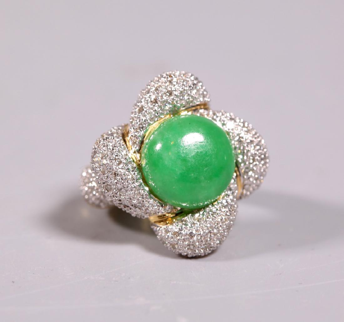 Chinese Jadeite Cabochon & Diamond 18K Ring (1 of 6)