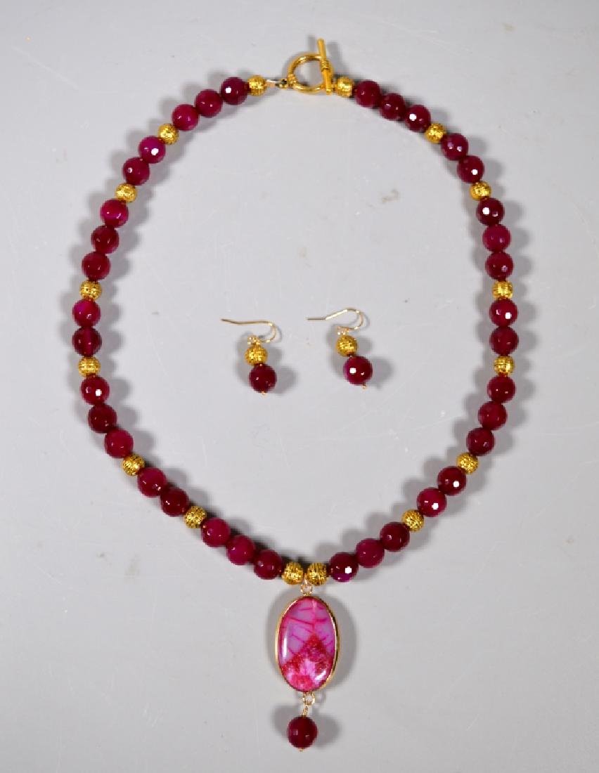 Ruby-Red Hardstone Bead Necklace & Earrings (1 of 7)