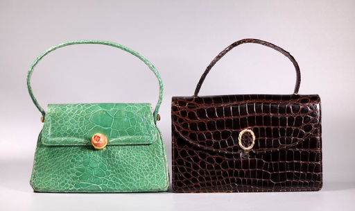2 Vintage Alligator Handbags Green Brown