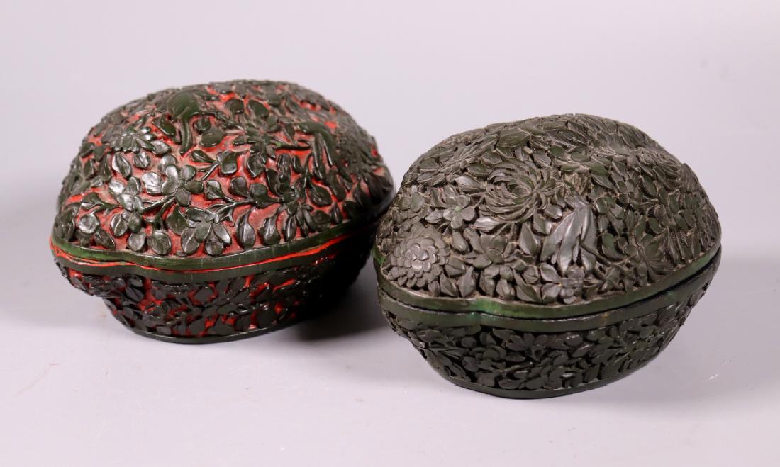 2 Chinese Qing Melon-Shaped Carved Lacquer Boxes (1 of 6)