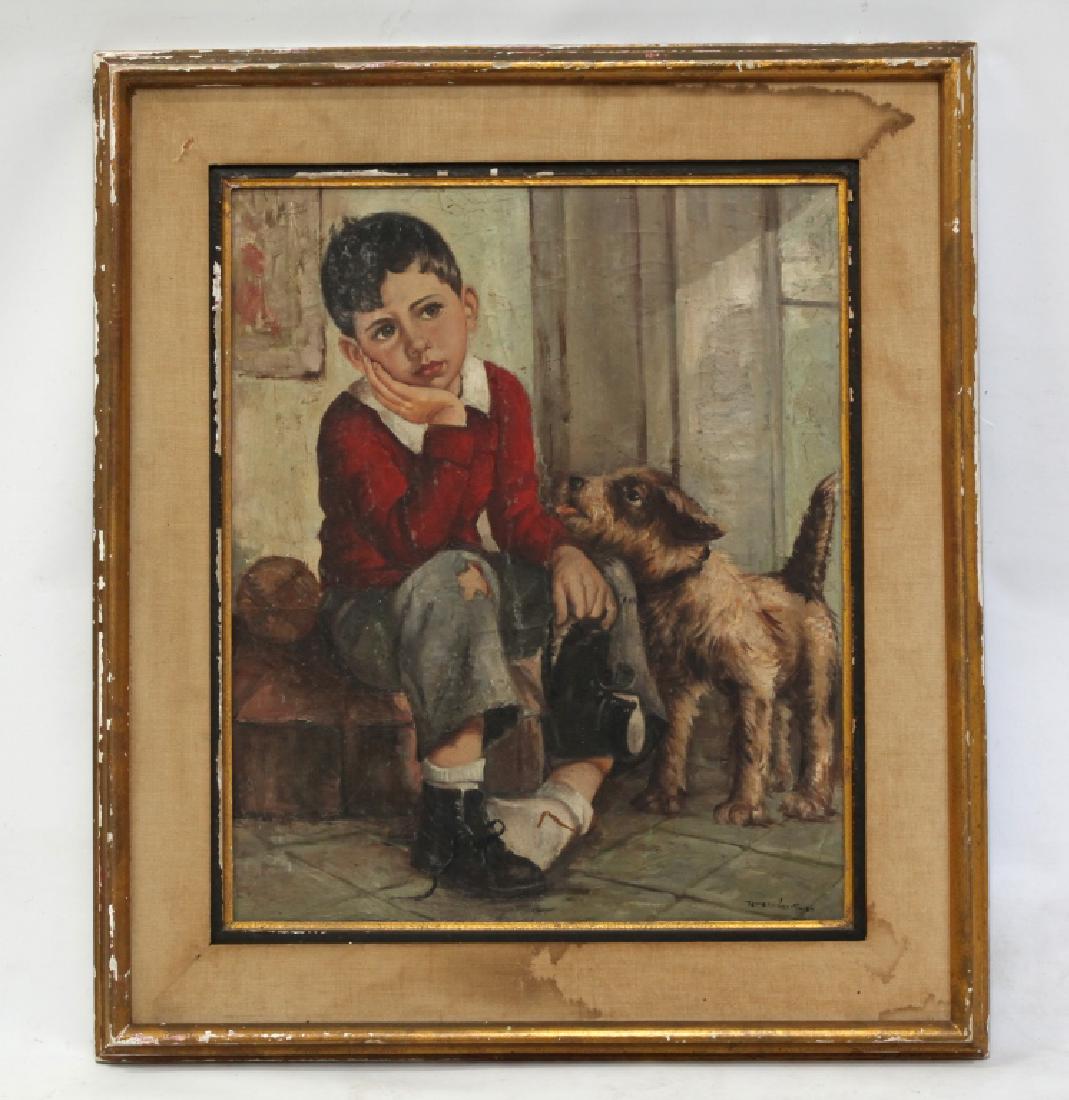 Thies: Boy, Ball & Puppy, 1950's Oil Illustration (1 of 8)