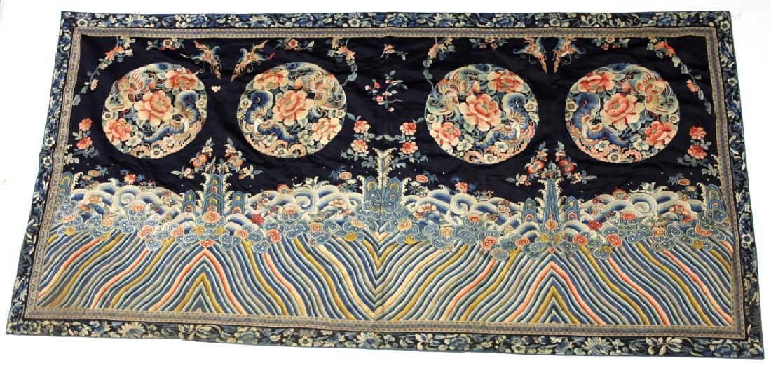 Large Chinese Blue-Black Silk Embroidered Panels (1 of 10)