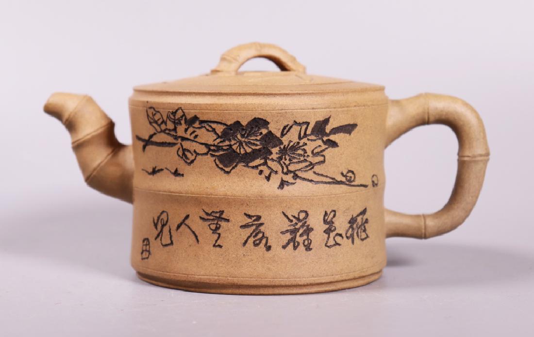 Chinese Incised Yixing Light Clay Bamboo Teapot (1 of 10)