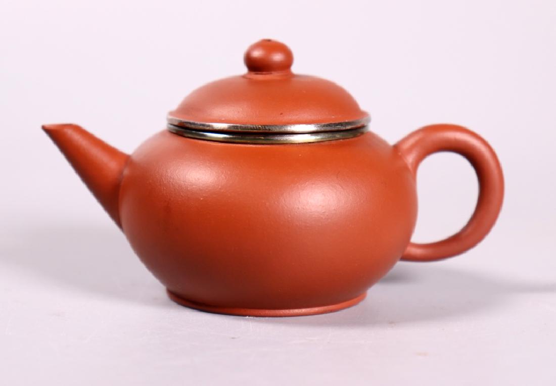 Fine Chinese 19 C Yixing Small Teapot; Silver Edge (1 of 7)