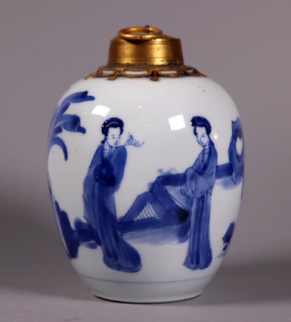 Chinese Kangxi Porcelain Tea Jar Gilt Bronze Top (1 of 7)