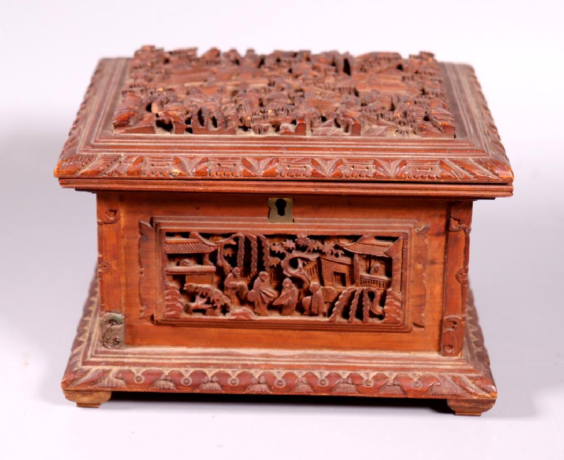 Chinese 19 C Carved Sandalwood Jewel Box (1 of 7)