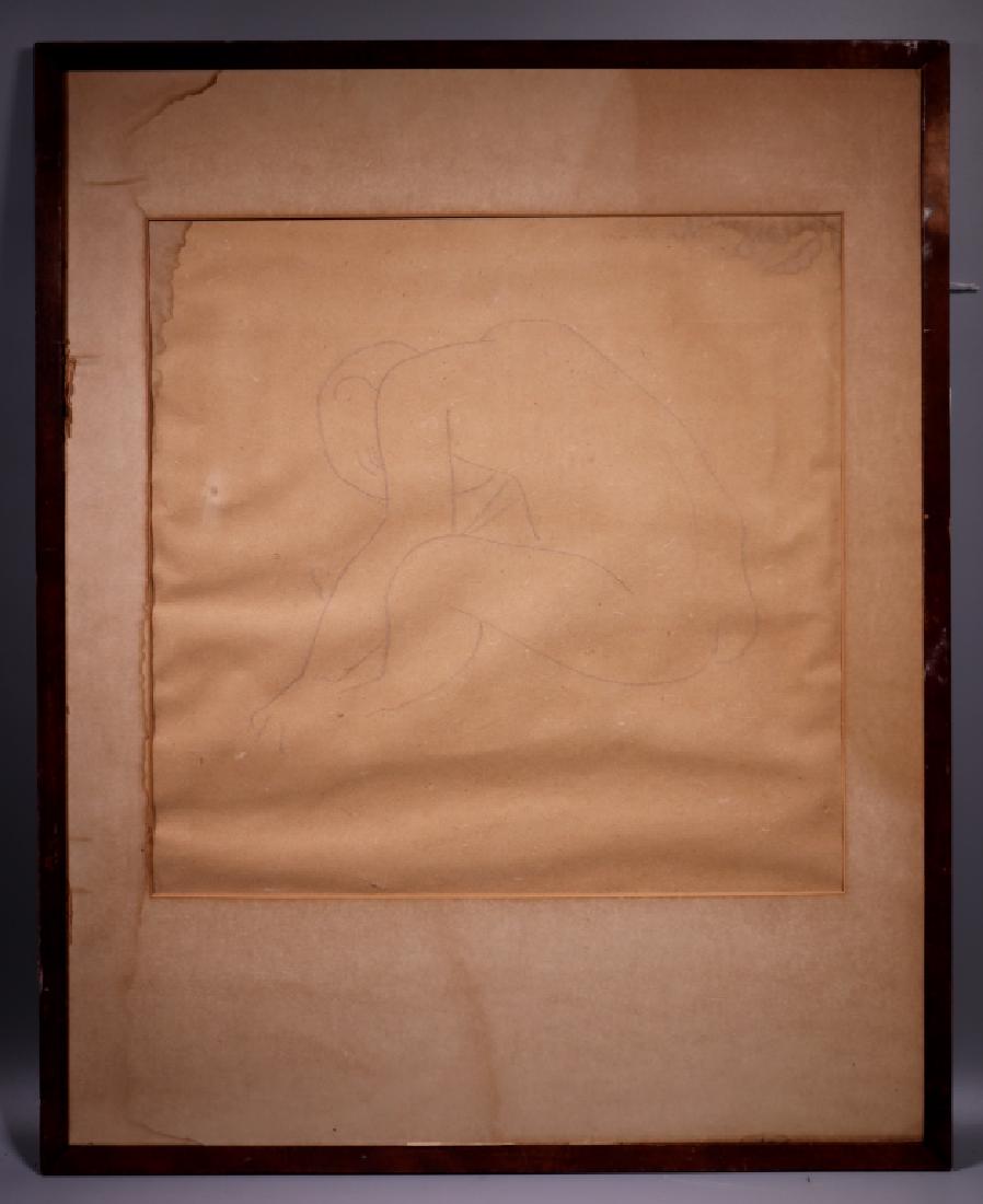 Rare Isamu Noguchi Pencil, Male Nude, 1930: Rare Isamu Noguchi (American, 1904–1988) Drawing; Pencil on Paper, Seated Male Nude holding feet, signed in pencil and dated 1930 upper right; in original frame with over-mat. Age related paper burn