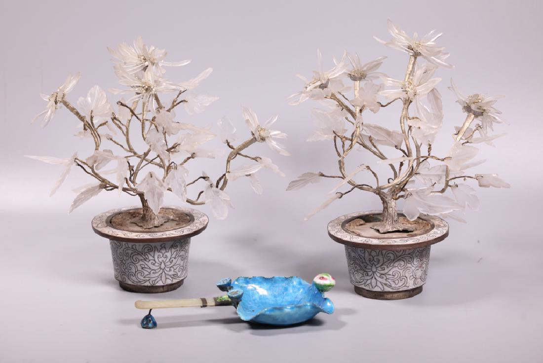 Pr Chinese Carved Rock Crystal Trees; Enamel Dish (1 of 7)