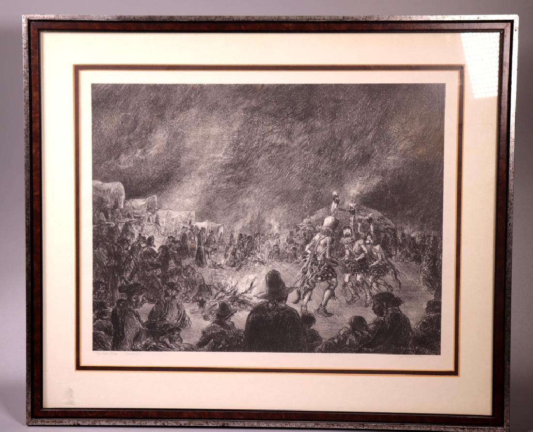 Ira Moskowitz; Yei Bei Chai Navajo Lithograph 1945: Ira Moskowitz (American, 1912–1985) Yei Bei Chai Navajo (also known as Yeibichai Navajo Night Chant), lithograph signed in plate and dated 1945; titled again in pencil on lower left paper margin rec