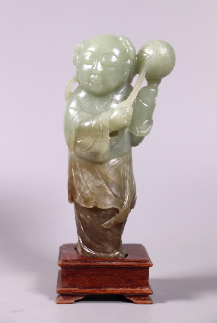 Large 18/19 C Chinese Celadon Jade Boy & Ball (1 of 10)