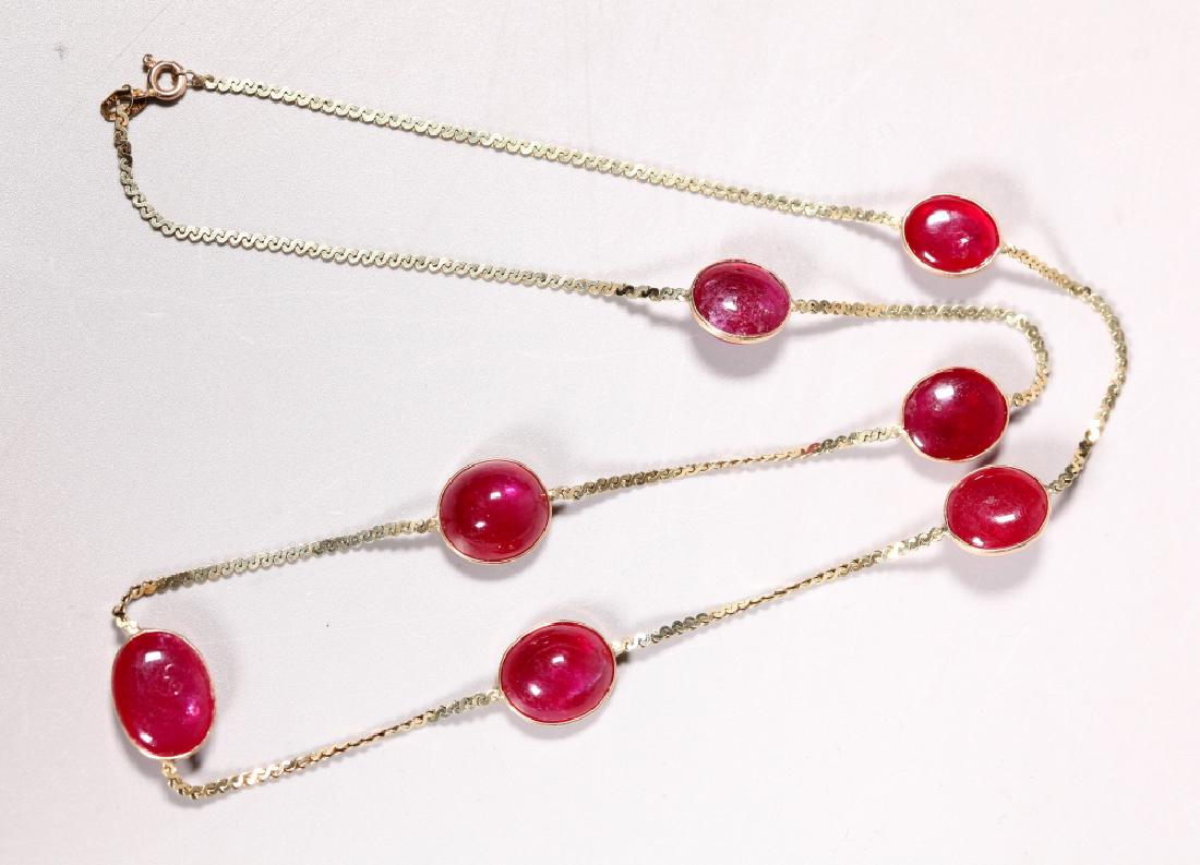 Italian 14K Yellow Gold & 7 Cabochon Ruby Necklace (1 of 7)