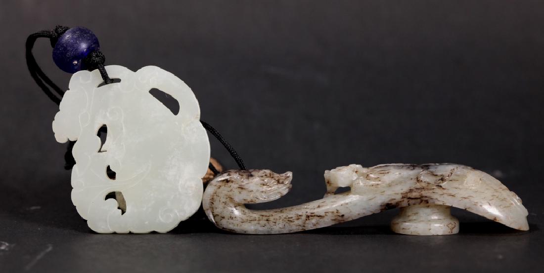 2 Chinese Ming - Qing Jades; Belt Hook & Plaque (1 of 8)