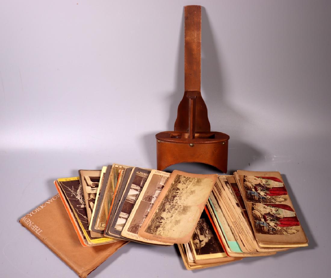 45+ Stereoscope Photos; 1939 Worlds Fair Diorama: 45+ Vintage Stereoscopes all appear to be original albumens mounted to curved cards, many hand painted, titles include Love is the best Physician, Miners Descending Hoosac Tunnel, Goat Island by Antho
