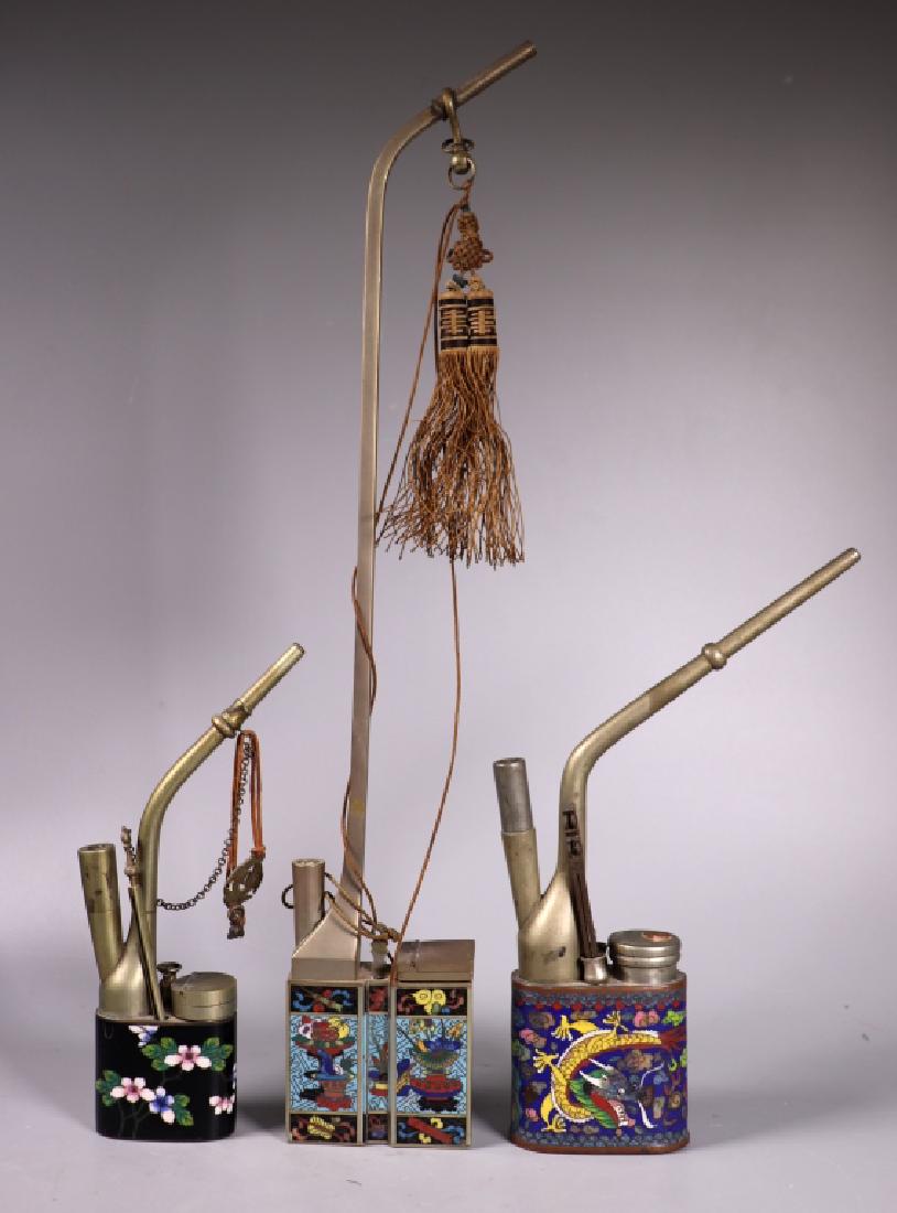 3 Chinese Qing Dynasty Cloisonne & Bronze Pipes (1 of 11)