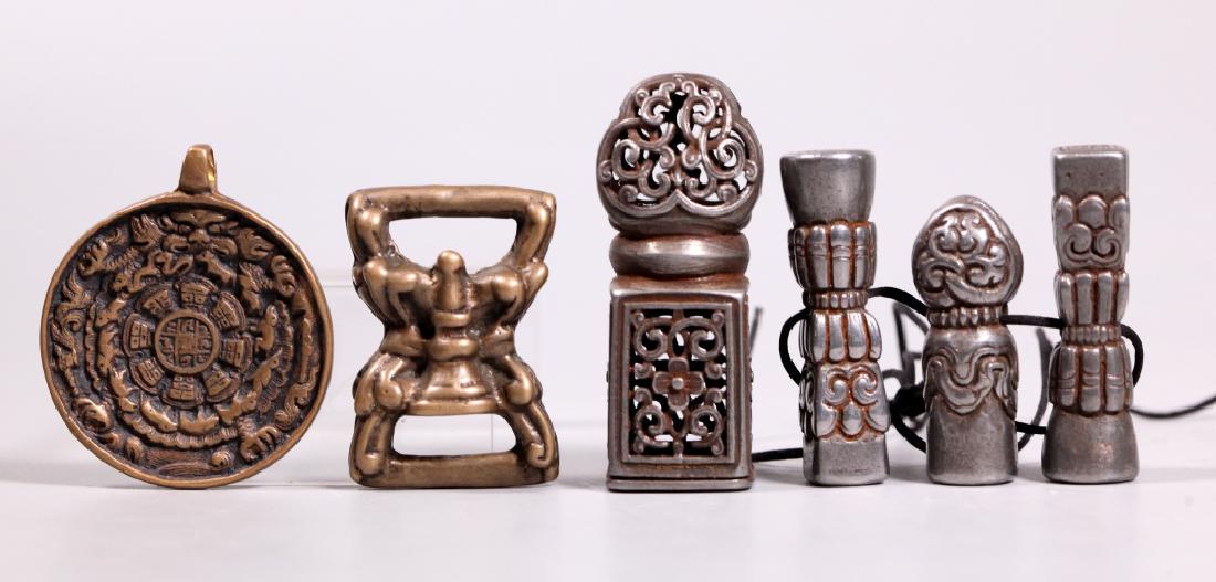 Four Tibetan Iron Seals; 2 Bronze Pendants (1 of 8)