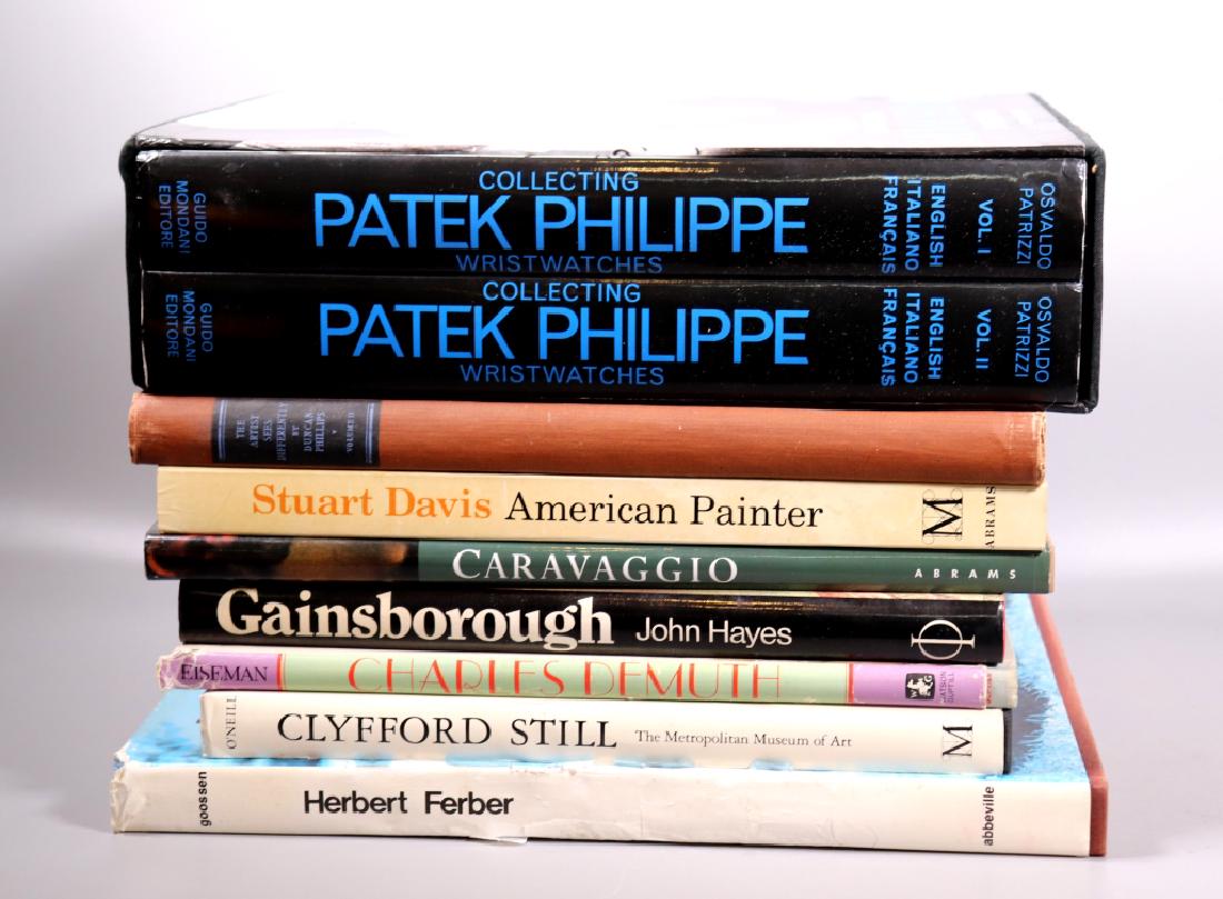 7 Art Books; 2 Vol Patek Philippe Reference Books: 2 Volumes: Collecting Patek Philippe Wrist Watches Reference in English, French and Italian by Oswaldo Patrizzi 2004; together with Gainsborough by John Hayes, Caravaggio by Alfred Moir, Stuart Davis
