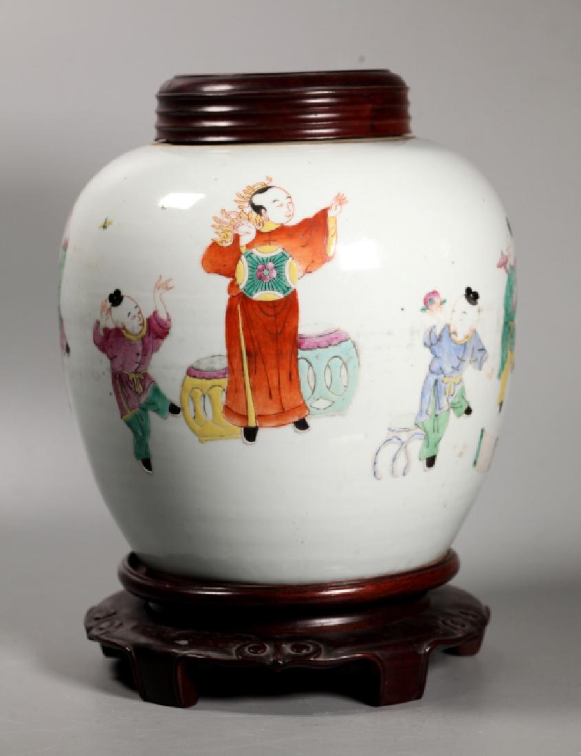 Chinese 19 C Enameled Porcelain Boy's Ginger Jar (1 of 7)