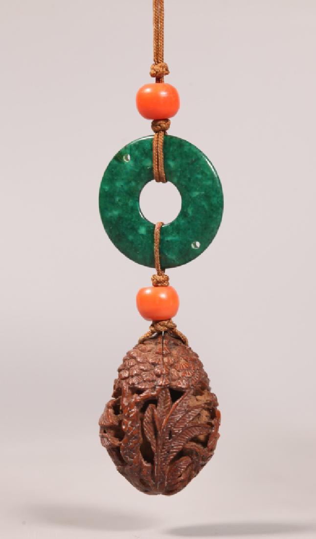 Chinese 19 Century Carved Peach Pit Pendant (1 of 6)