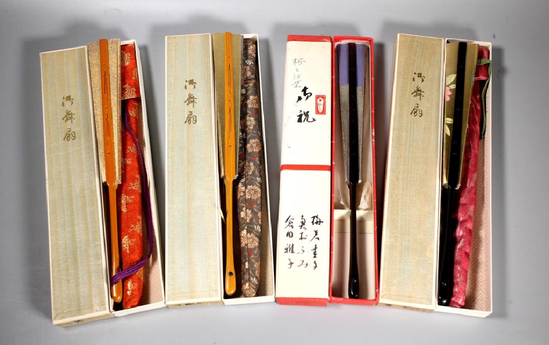 4 Fine Japanese Bamboo & Gilt Paper Fans (1 of 14)