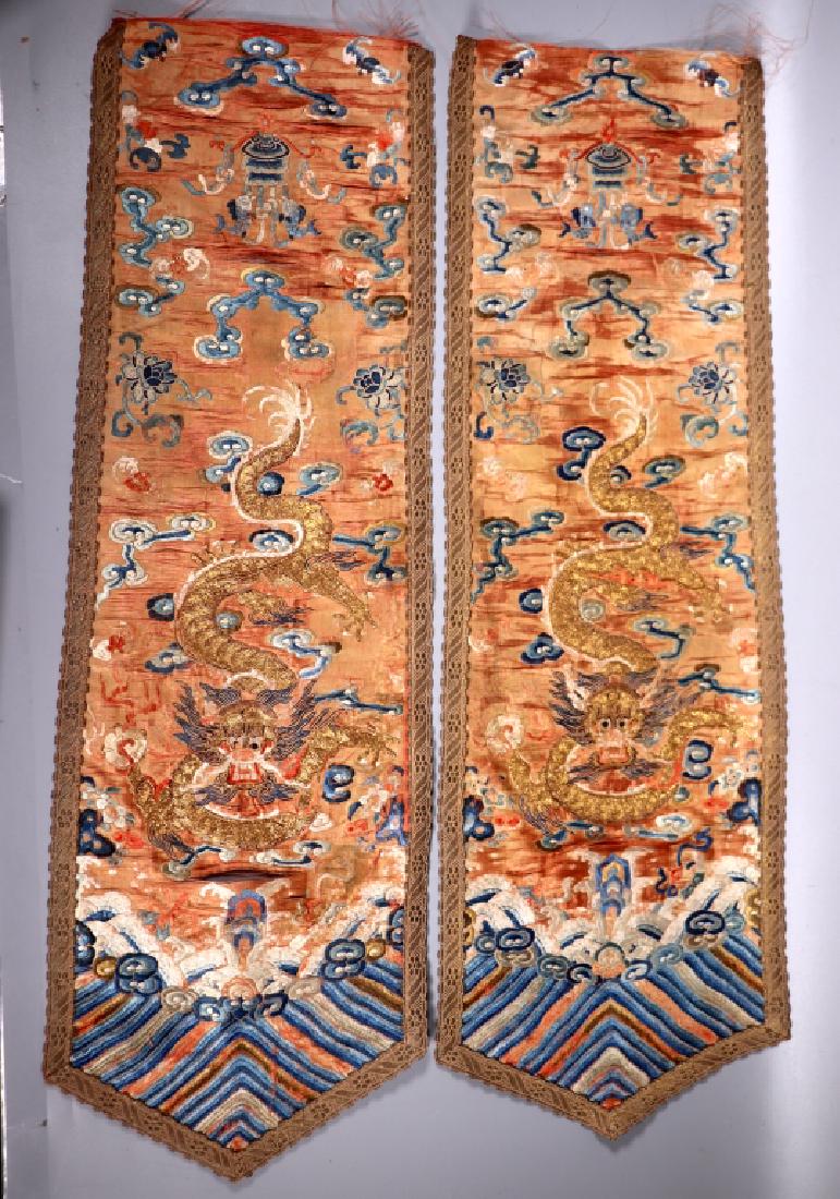 Pair Chinese 18 C Silk 5-Claw Forward Gold Dragon (1 of 8)