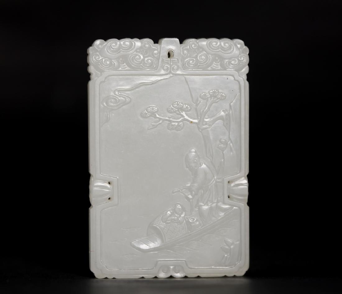 Chinese White Jade Plaque with Detailed Carving (1 of 6)