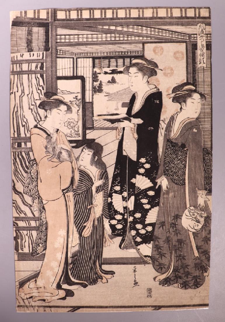 Kitagawa Utamaro; Japanese Woodblock 4 Figures (1 of 5)