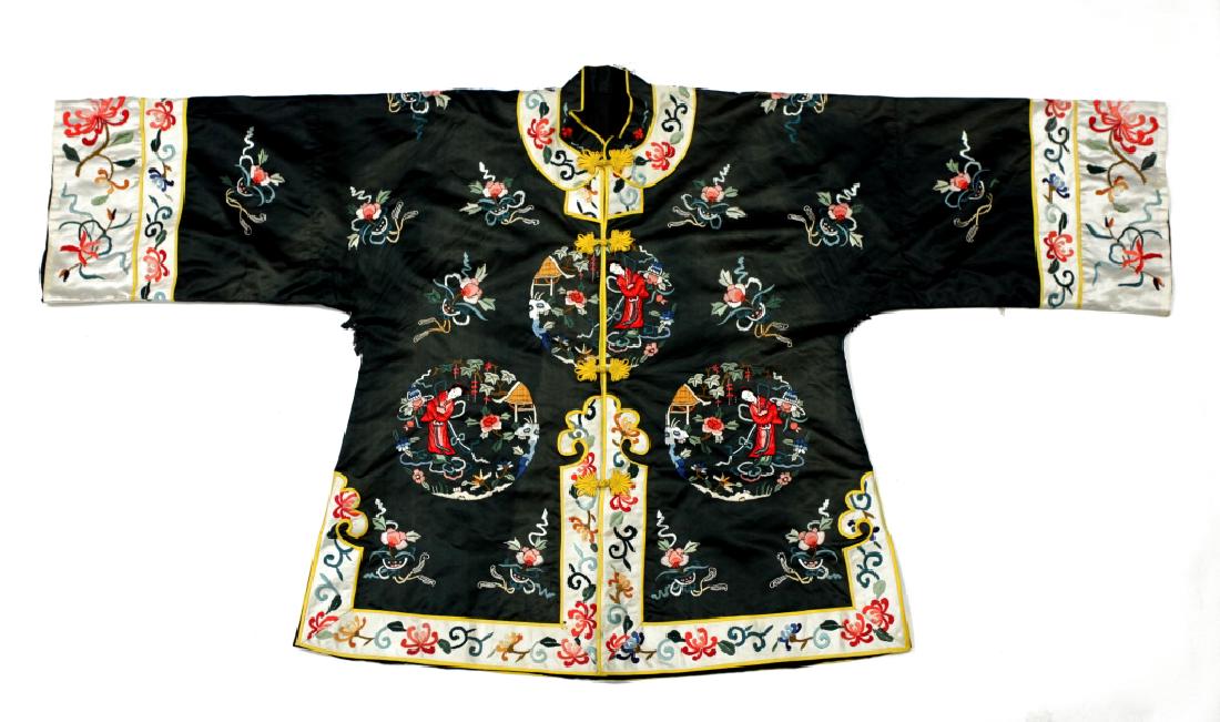 Chinese Embroidered Black Satin Jacket (1 of 9)