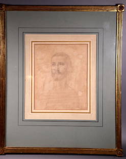 Simeon Solomon Self Portrait Silver Point Drawing: Simeon Solomon (1840-1905); Self Portrait in Silver Point on Gesso Paper with white chalk highlights, circa 1860. Signed with an intertwined double "S". Light stains to gesso. Archival framing by APF