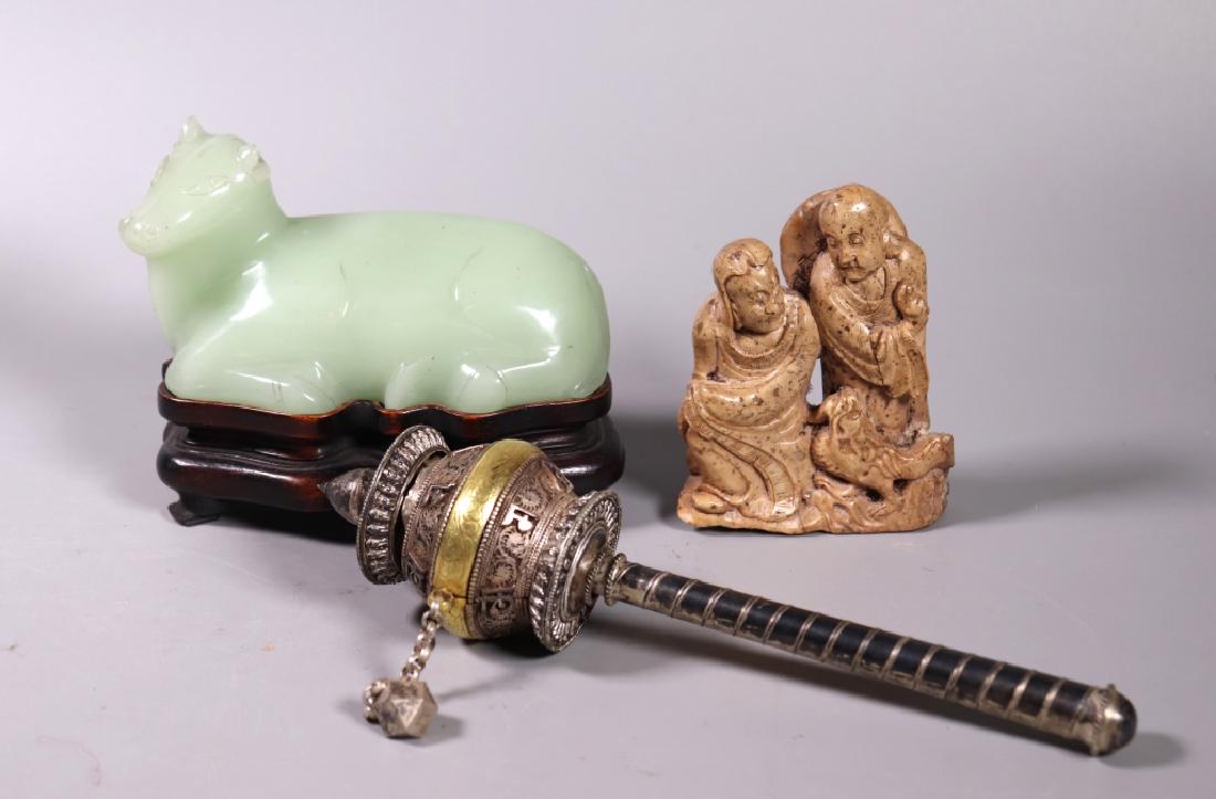 3 Chinese; Buddhist Silver Hardstone Peking Glass (1 of 9)