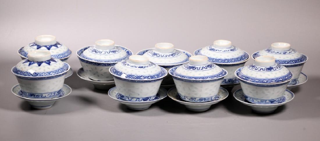 9 Chinese Blue & White & Rice Porcelain Teacups (1 of 8)