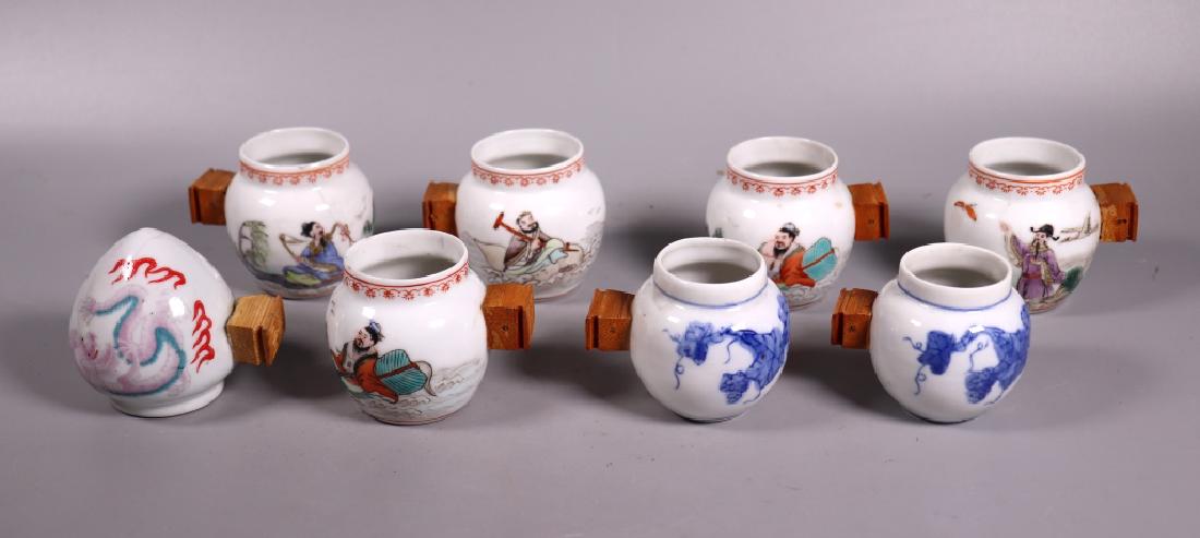 8 Chinese Porcelain Bird Feeders, Blue & White Etc (1 of 9)