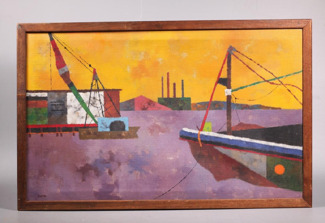 Sidney Gross; Oil on Canvas Industrial Harbor (1 of 7)