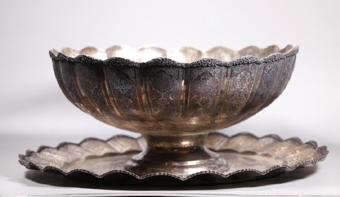 Engraved Persian Silver Lg Bowl & Tray; 121.7 Oz. (1 of 12)