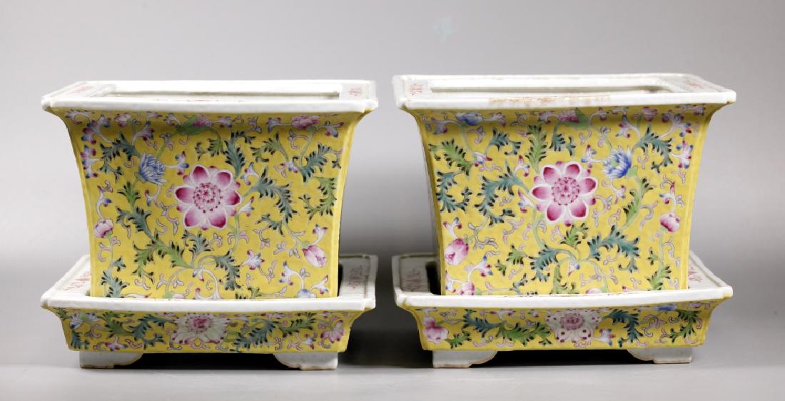 Pr Chinese Late Qing Yellow Porcelain Planter Sets (1 of 9)