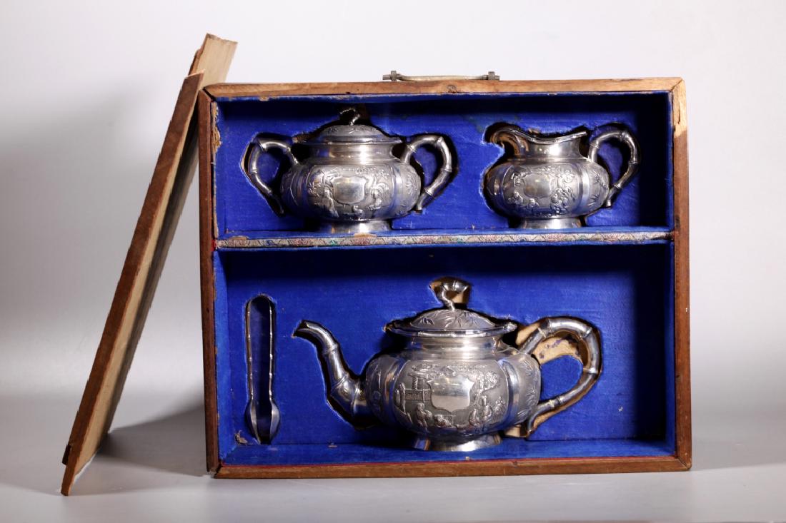 Chinese 19 C Silver Woshing Shanghai Teapot Set (1 of 14)