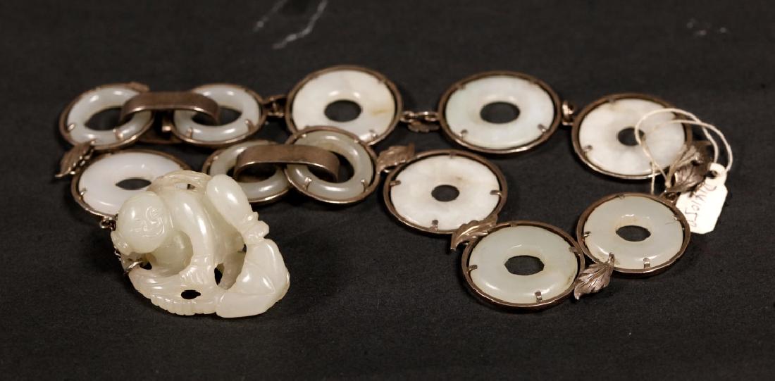 Chinese 19 C White Jade Rings & Pendant Necklace (1 of 6)
