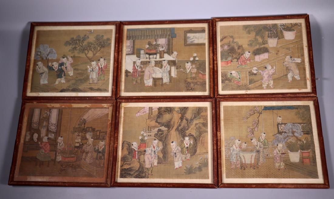 6 Chinese 18/19 C Paintings on Silk; Boys at Play (1 of 8)